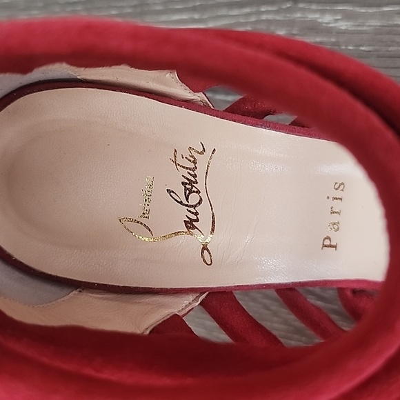 Christian Louboutin Mariniere Red Suede Gladiator Sandals Caged Strappy Heels - Picture 4 of 14